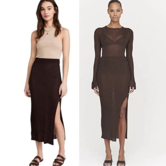 Ninety Percent Dresses & Skirts - Ninety Percent Rib Split Front Midi Skirt Truffle